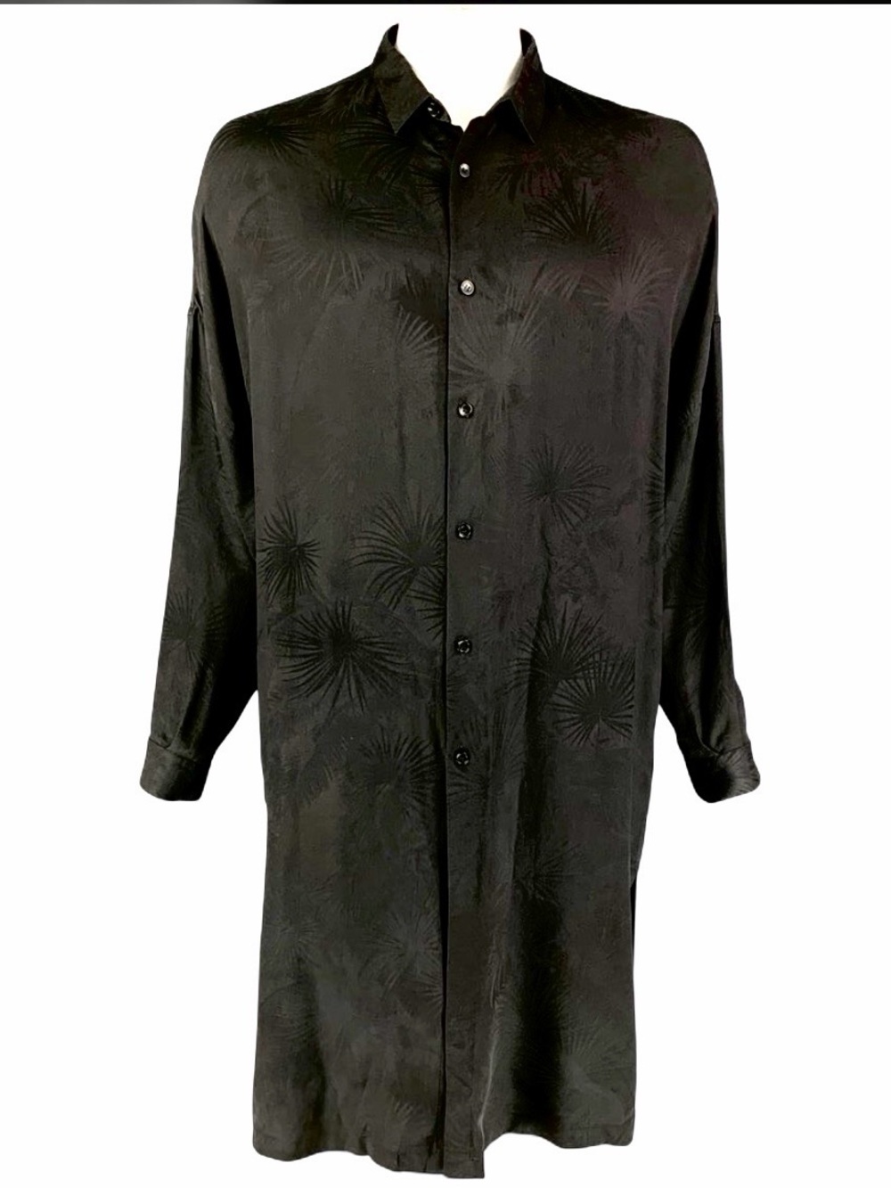 SAINT LAURENT Size L Black Jacquard Silk Tunic Long Sleeve Shirt- sz40